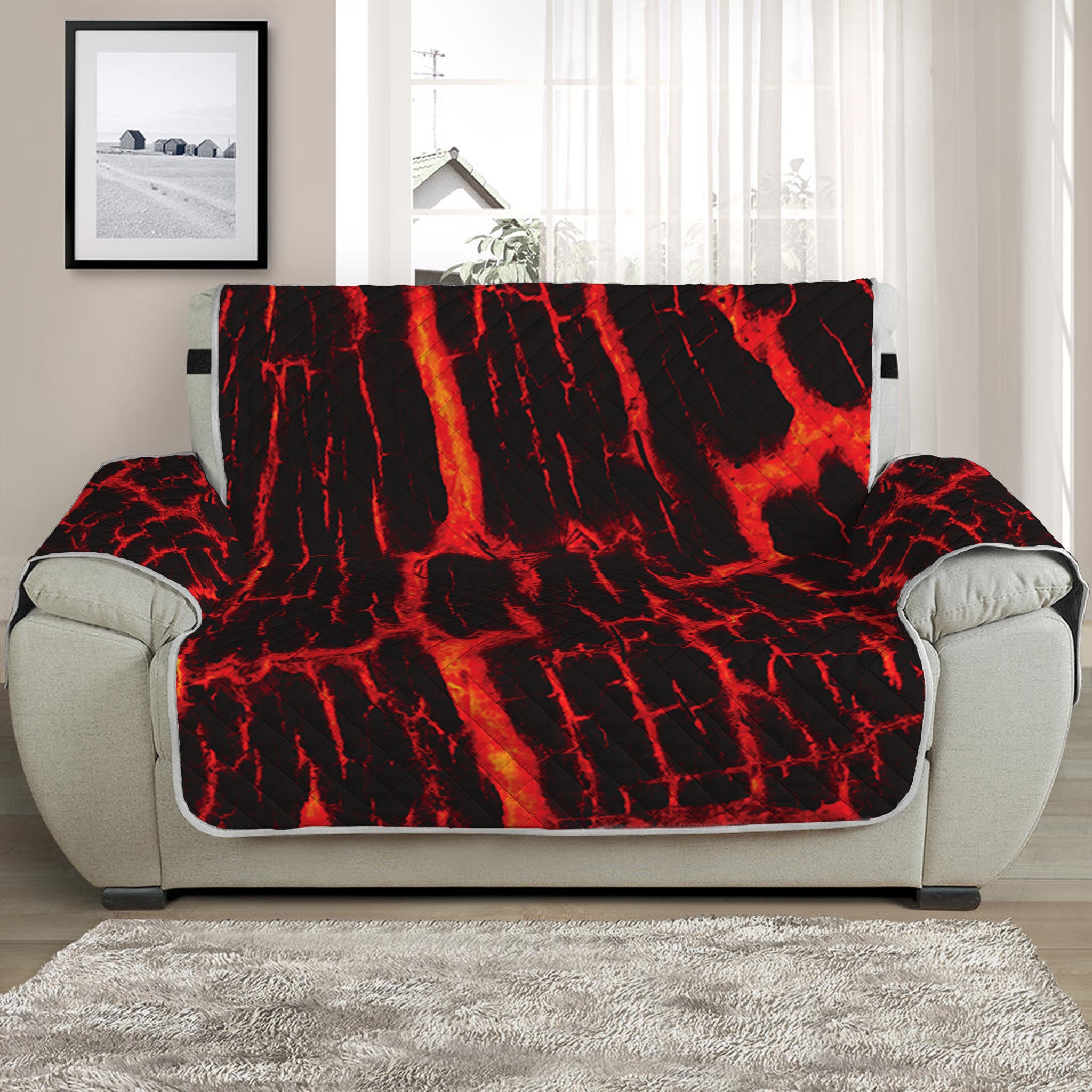 Lava Burning Print Half Sofa Protector