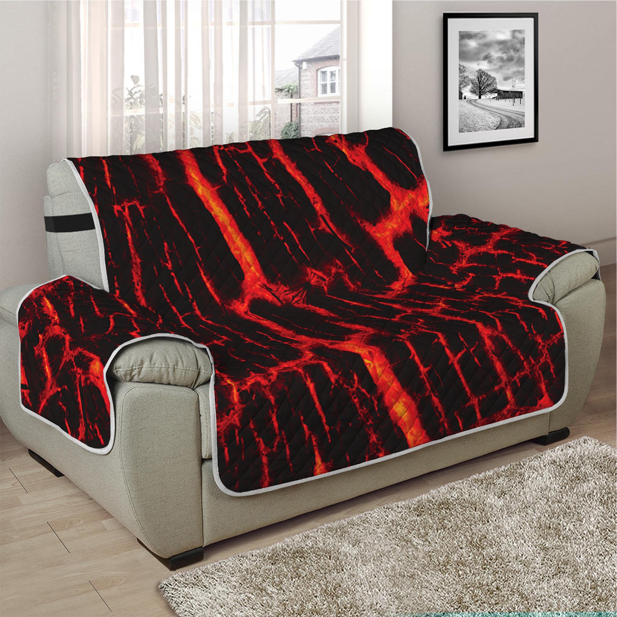 Lava Burning Print Half Sofa Protector