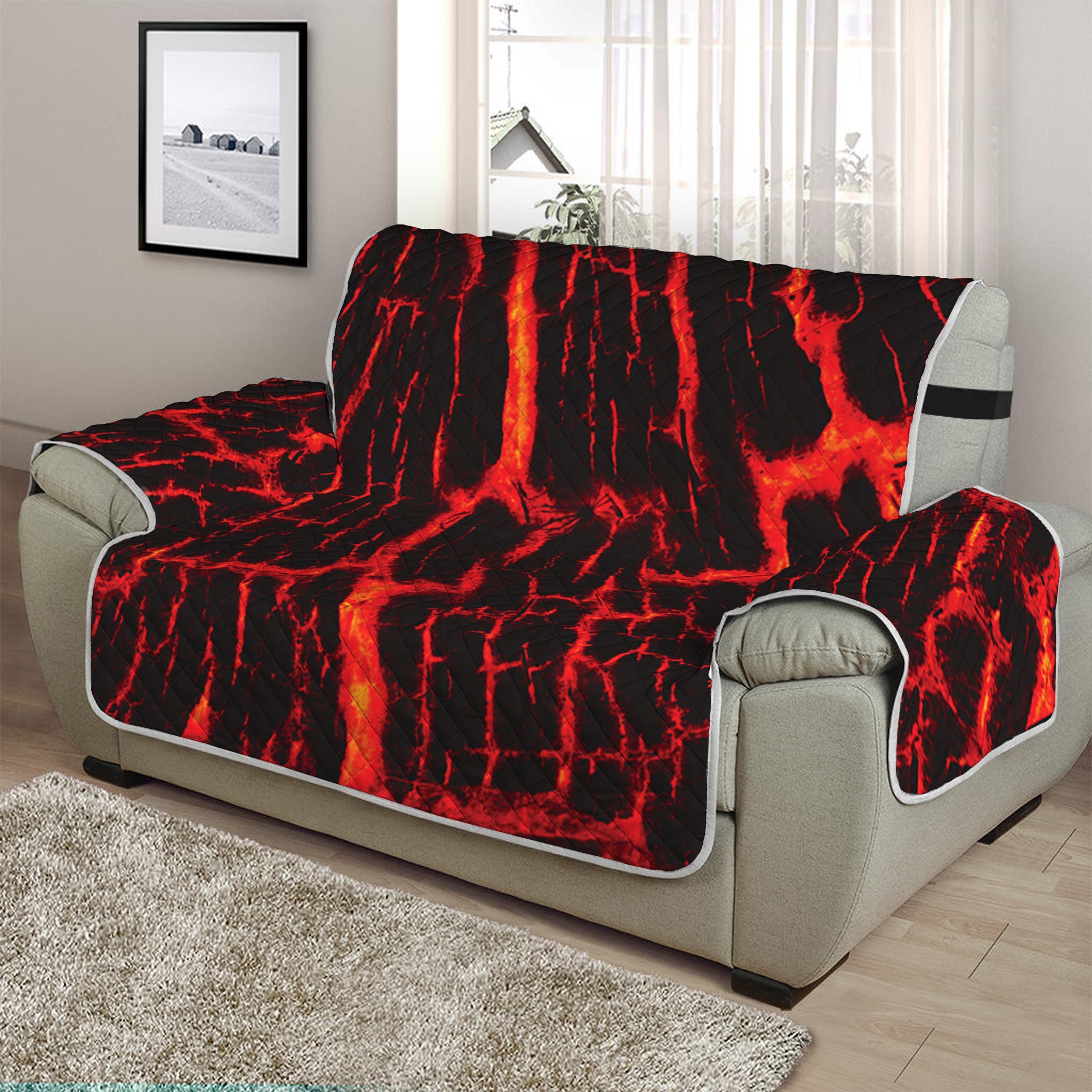 Lava Burning Print Half Sofa Protector