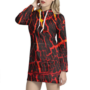 Lava Burning Print Hoodie Dress