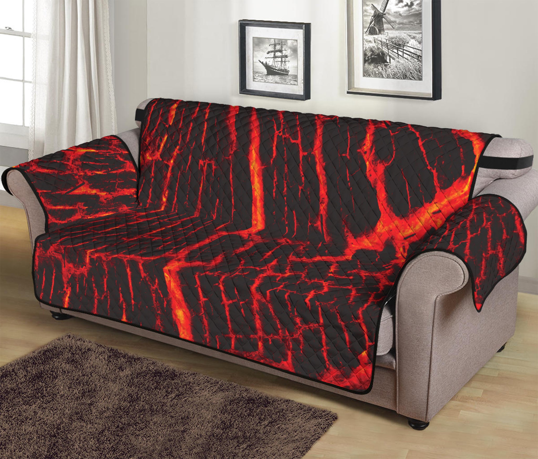 Lava Burning Print Sofa Protector