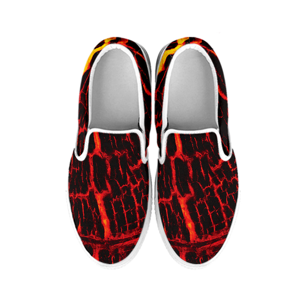 Lava Burning Print White Slip On Shoes