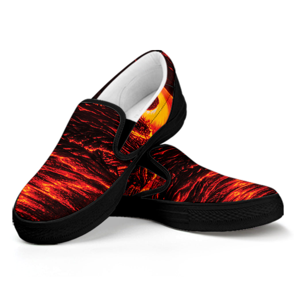 Lava Flow Print Black Slip On Shoes