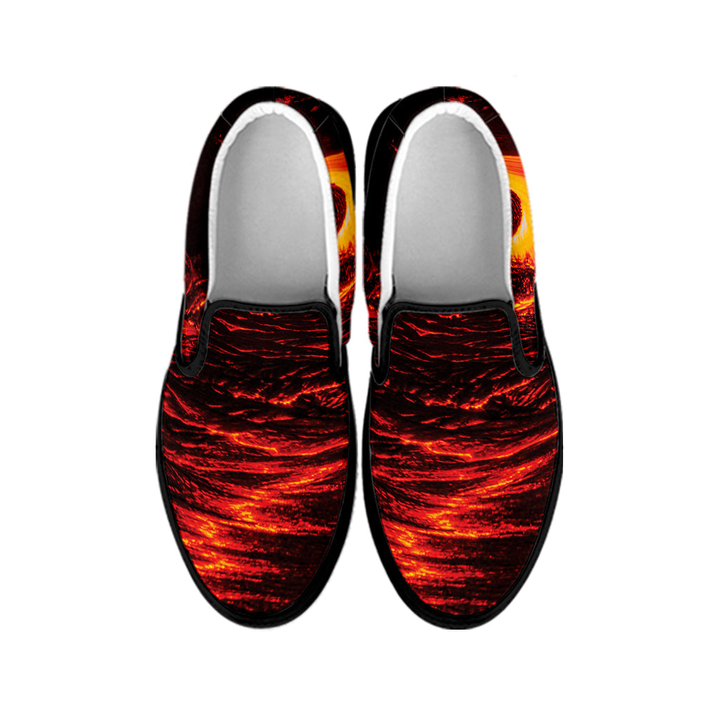 Lava Flow Print Black Slip On Shoes