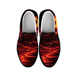 Lava Flow Print Black Slip On Shoes