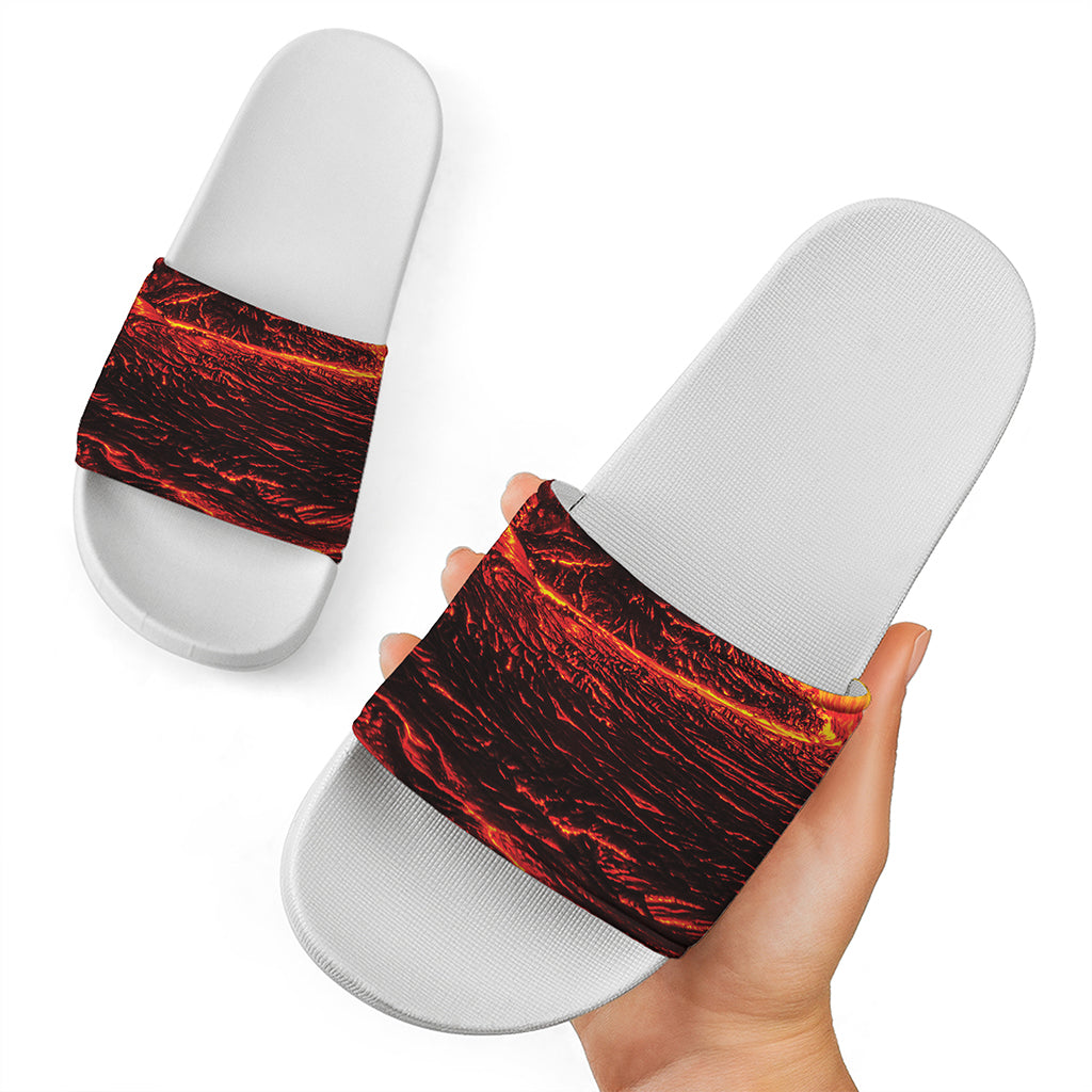 Lava Flow Print White Slide Sandals