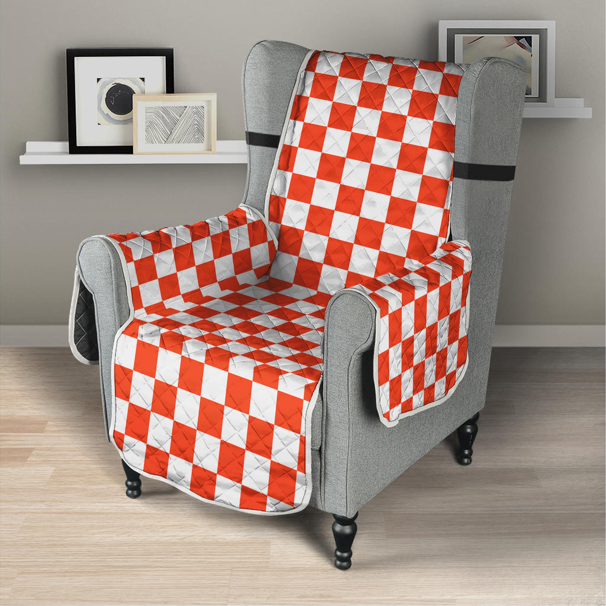 Lava Orange And White Checkered Print Armchair Protector