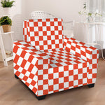 Lava Orange And White Checkered Print Armchair Slipcover