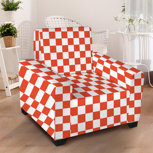 Lava Orange And White Checkered Print Armchair Slipcover