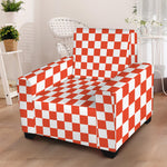 Lava Orange And White Checkered Print Armchair Slipcover