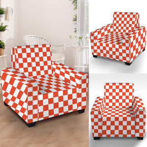 Lava Orange And White Checkered Print Armchair Slipcover