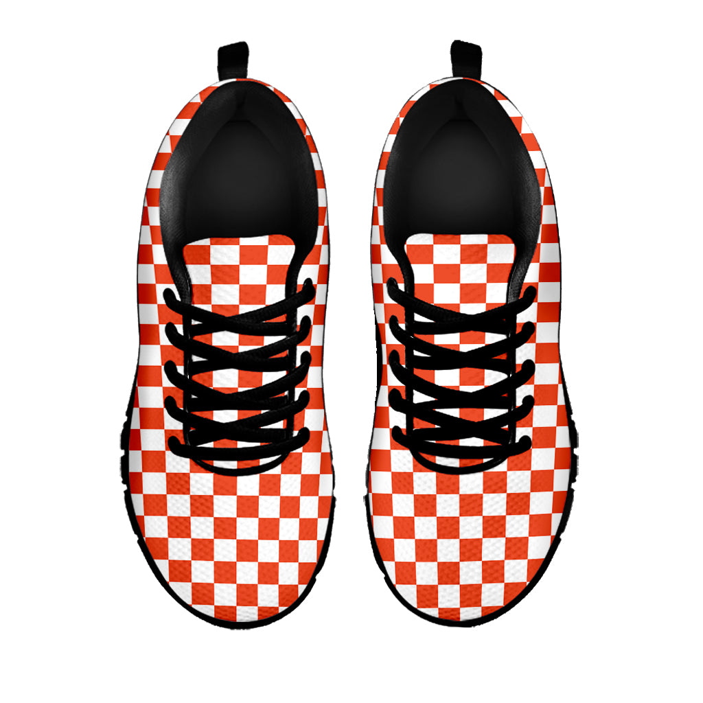 Lava Orange And White Checkered Print Black Sneakers