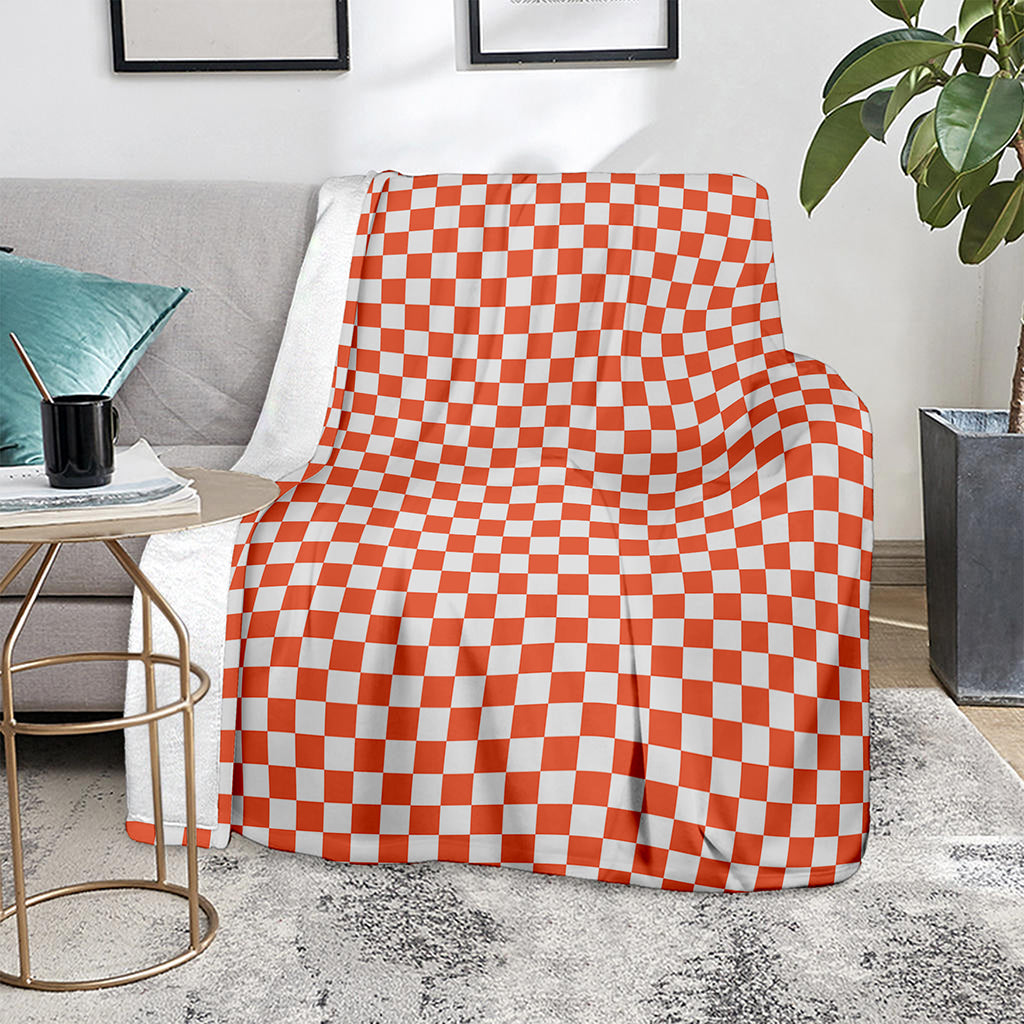 Lava Orange And White Checkered Print Blanket