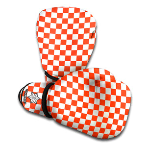 Lava Orange And White Checkered Print Boxing Gloves