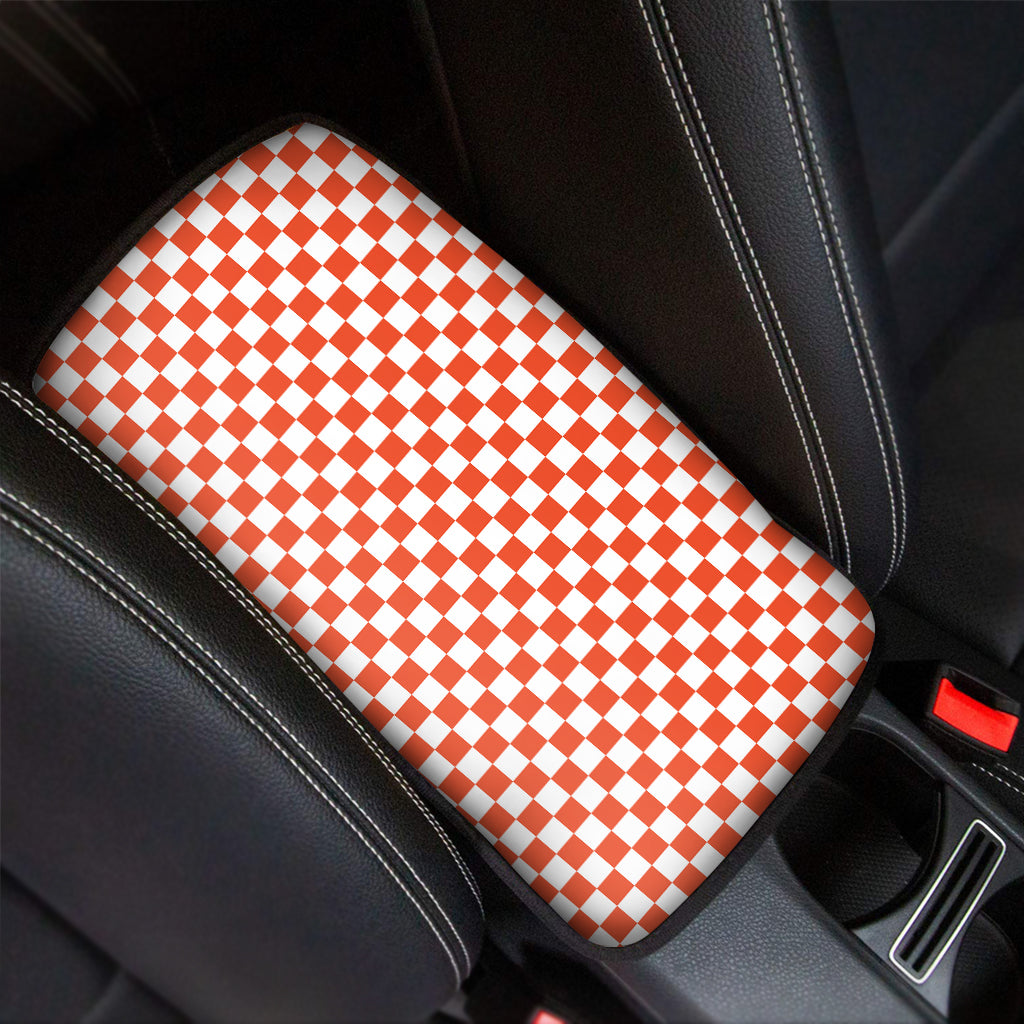 Lava Orange And White Checkered Print Car Center Console Cover