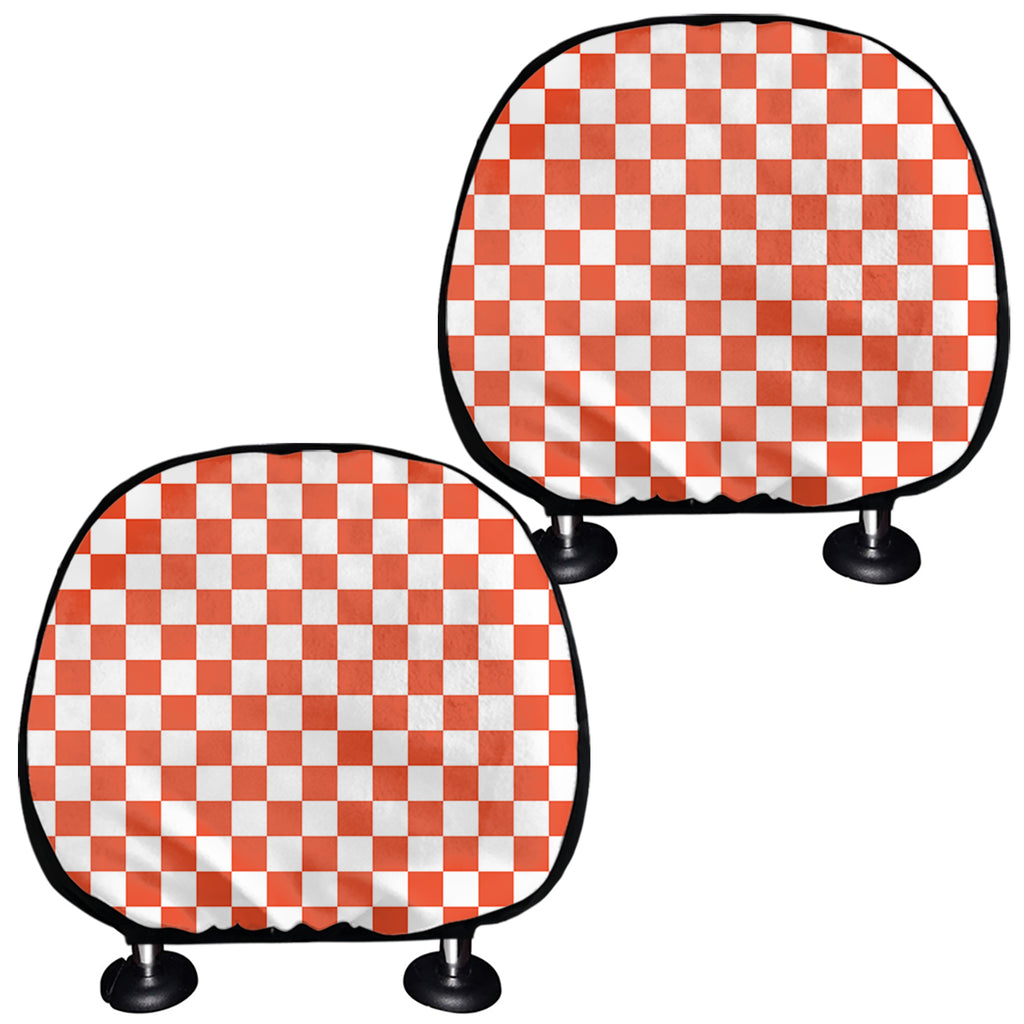 Lava Orange And White Checkered Print Car Headrest Covers