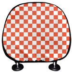 Lava Orange And White Checkered Print Car Headrest Covers