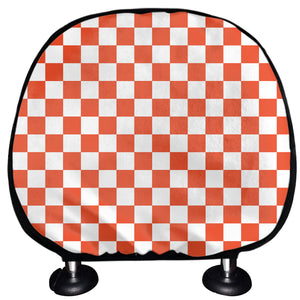 Lava Orange And White Checkered Print Car Headrest Covers