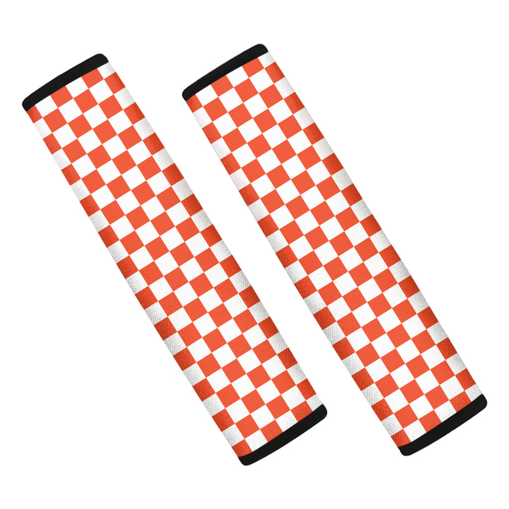 Lava Orange And White Checkered Print Car Seat Belt Covers