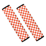 Lava Orange And White Checkered Print Car Seat Belt Covers