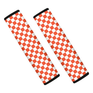 Lava Orange And White Checkered Print Car Seat Belt Covers