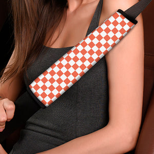 Lava Orange And White Checkered Print Car Seat Belt Covers