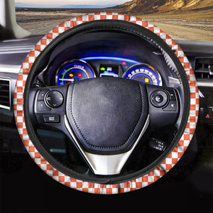 Lava Orange And White Checkered Print Car Steering Wheel Cover