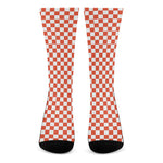 Lava Orange And White Checkered Print Crew Socks