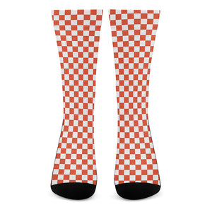 Lava Orange And White Checkered Print Crew Socks