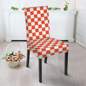 Lava Orange And White Checkered Print Dining Chair Slipcover