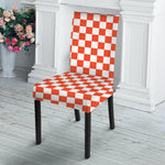 Lava Orange And White Checkered Print Dining Chair Slipcover