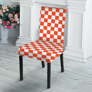 Lava Orange And White Checkered Print Dining Chair Slipcover