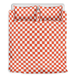 Lava Orange And White Checkered Print Duvet Cover Bedding Set