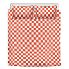 Lava Orange And White Checkered Print Duvet Cover Bedding Set