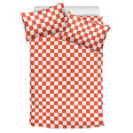 Lava Orange And White Checkered Print Duvet Cover Bedding Set