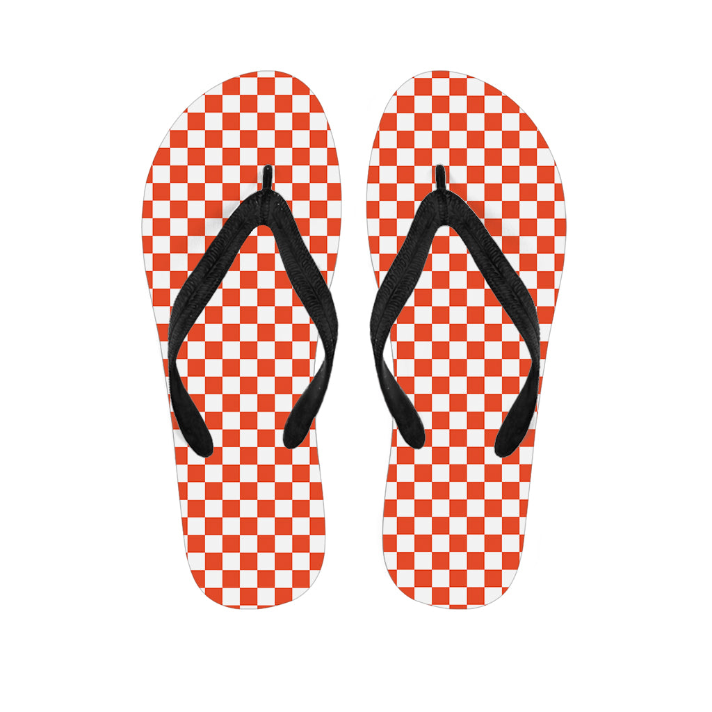 Lava Orange And White Checkered Print Flip Flops