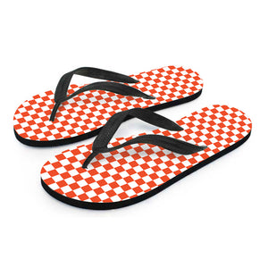 Lava Orange And White Checkered Print Flip Flops