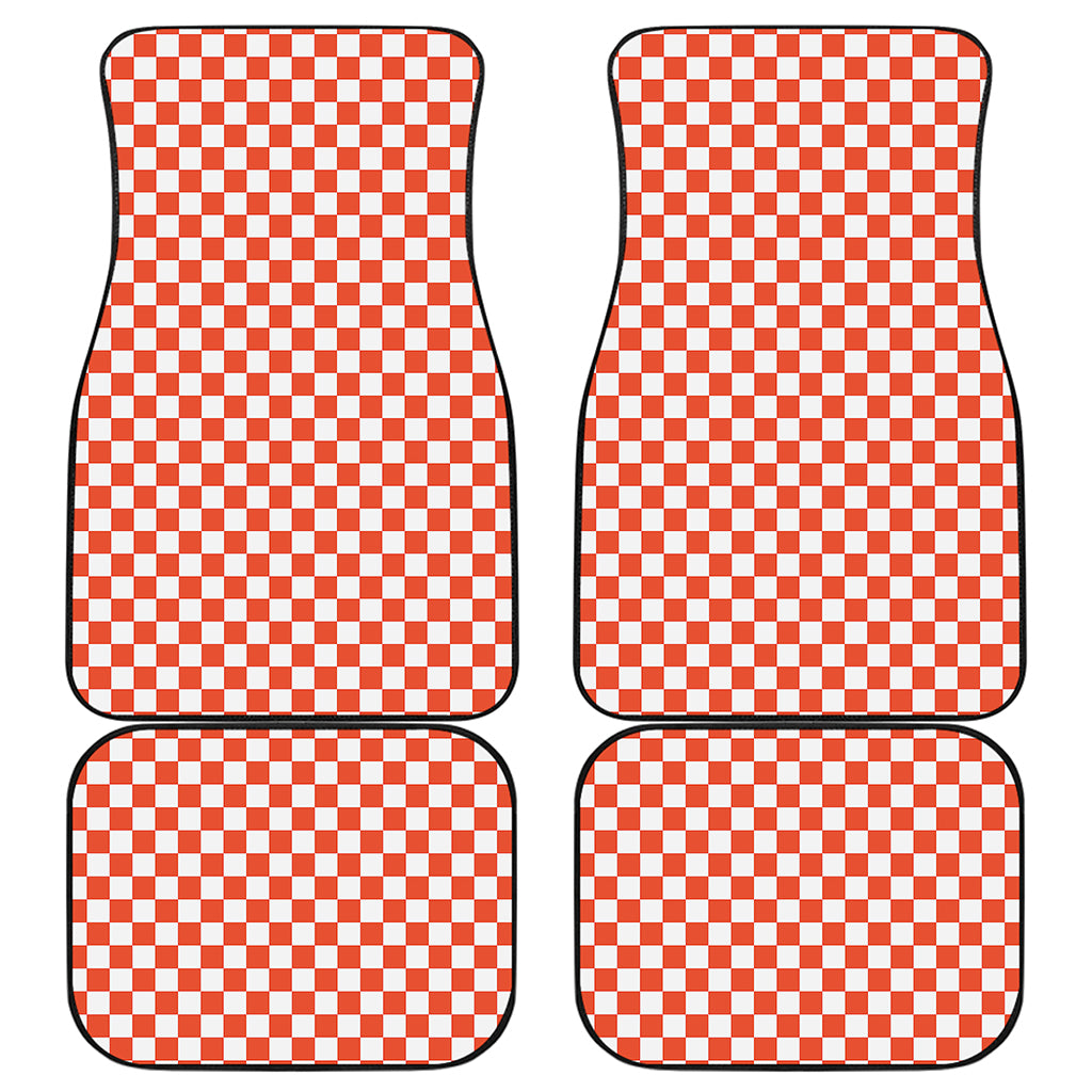 Lava Orange And White Checkered Print Front and Back Car Floor Mats