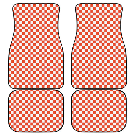 Lava Orange And White Checkered Print Front and Back Car Floor Mats