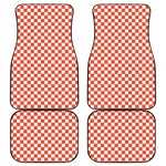 Lava Orange And White Checkered Print Front and Back Car Floor Mats