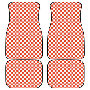 Lava Orange And White Checkered Print Front and Back Car Floor Mats