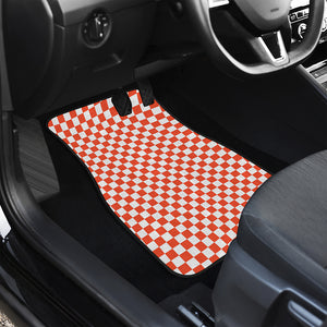 Lava Orange And White Checkered Print Front and Back Car Floor Mats