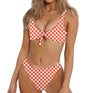 Lava Orange And White Checkered Print Front Bow Tie Bikini