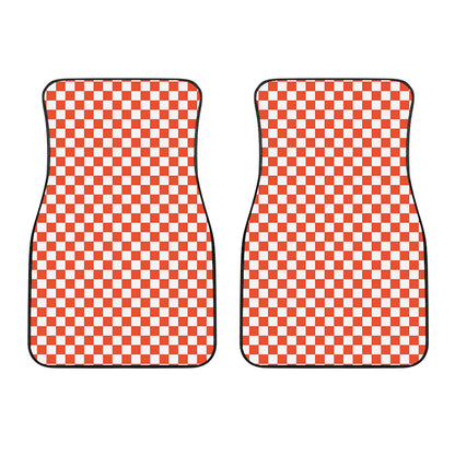 Lava Orange And White Checkered Print Front Car Floor Mats