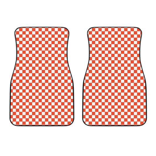 Lava Orange And White Checkered Print Front Car Floor Mats