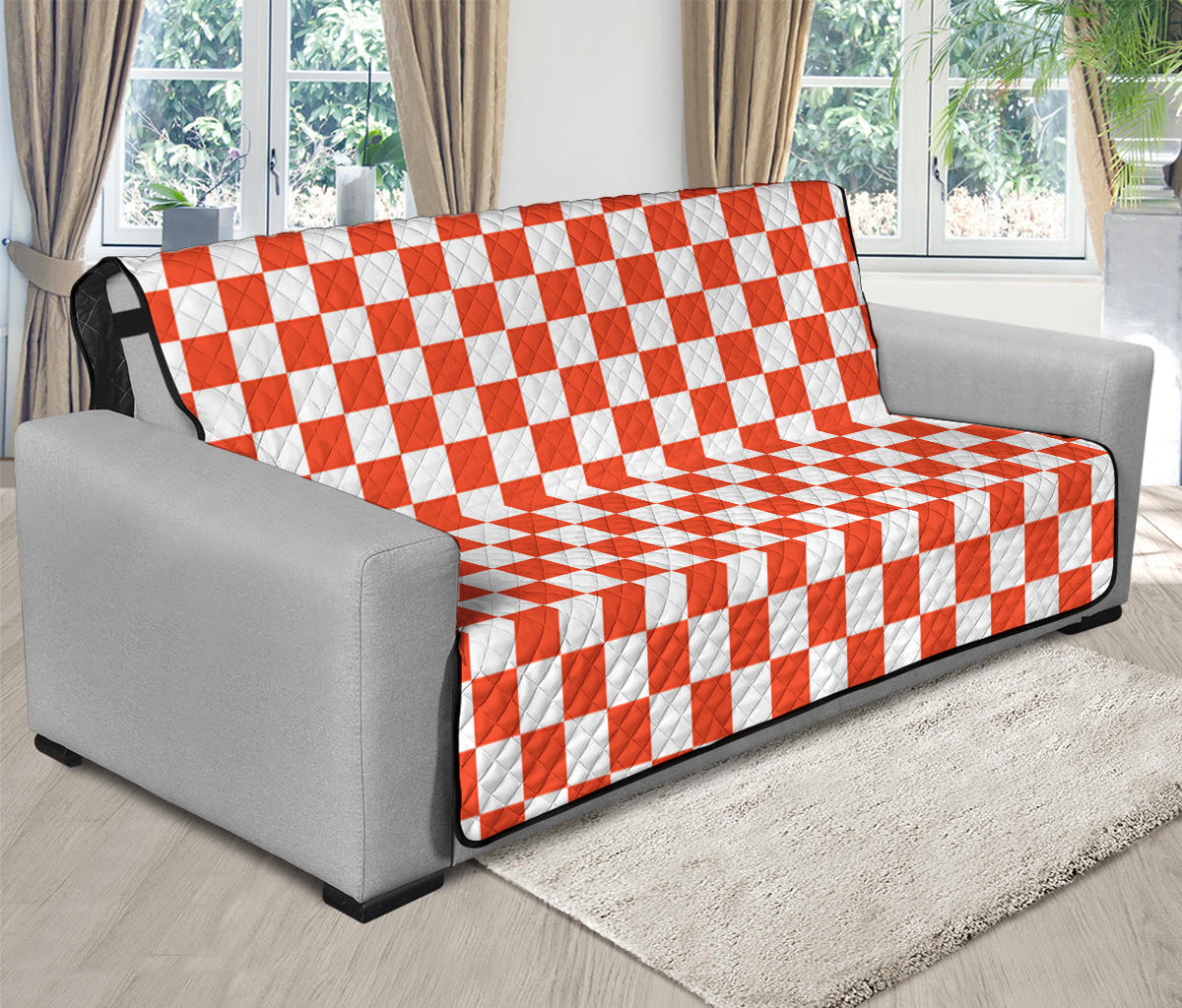 Lava Orange And White Checkered Print Futon Protector