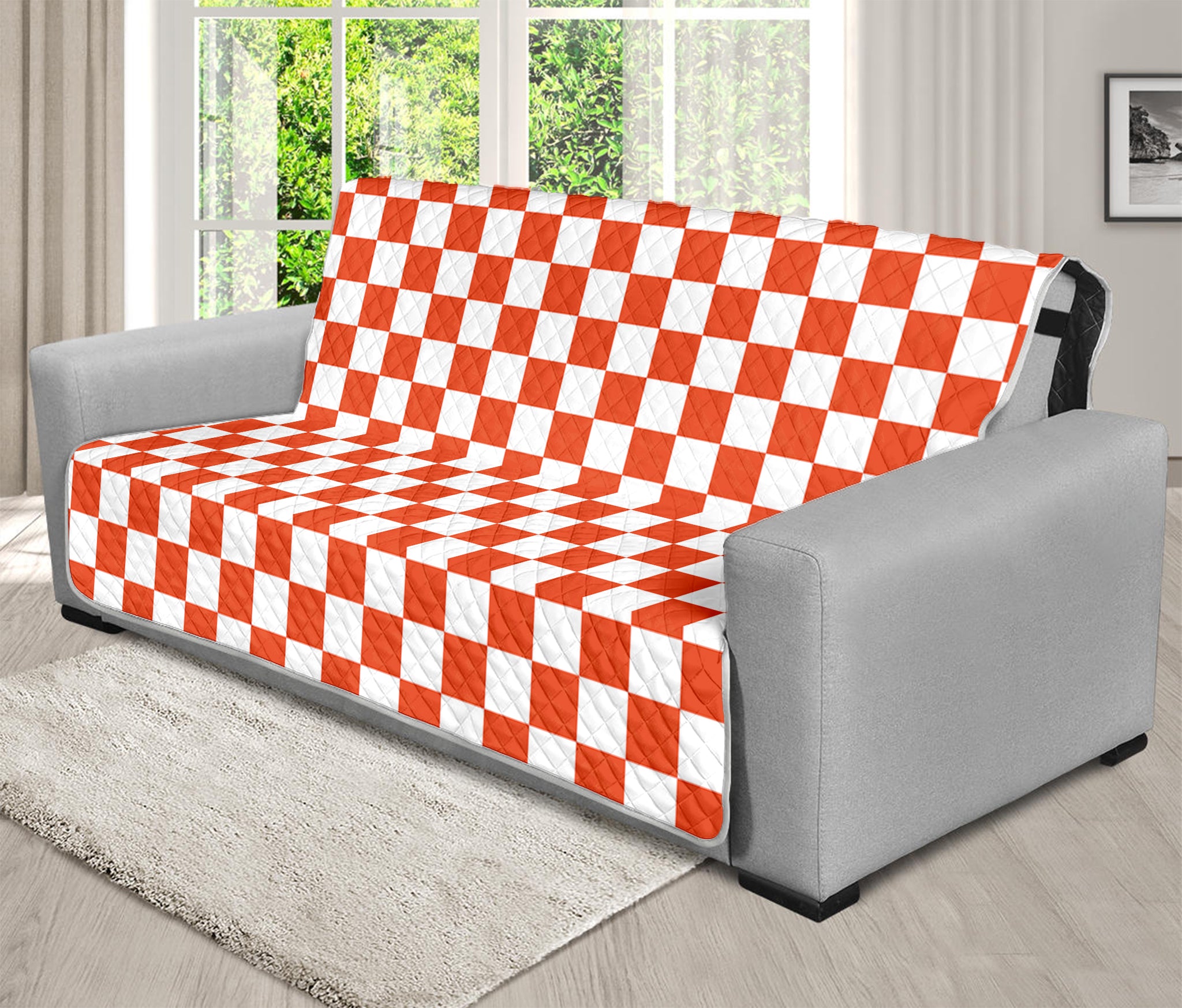 Lava Orange And White Checkered Print Futon Protector