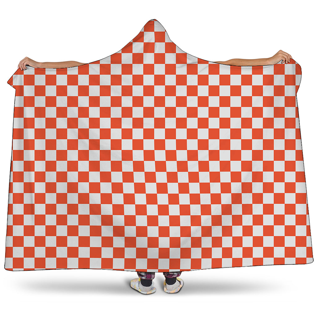 Lava Orange And White Checkered Print Hooded Blanket