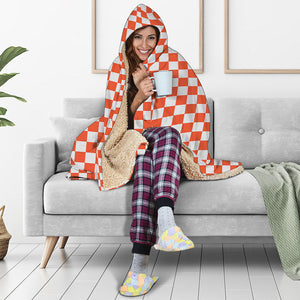 Lava Orange And White Checkered Print Hooded Blanket