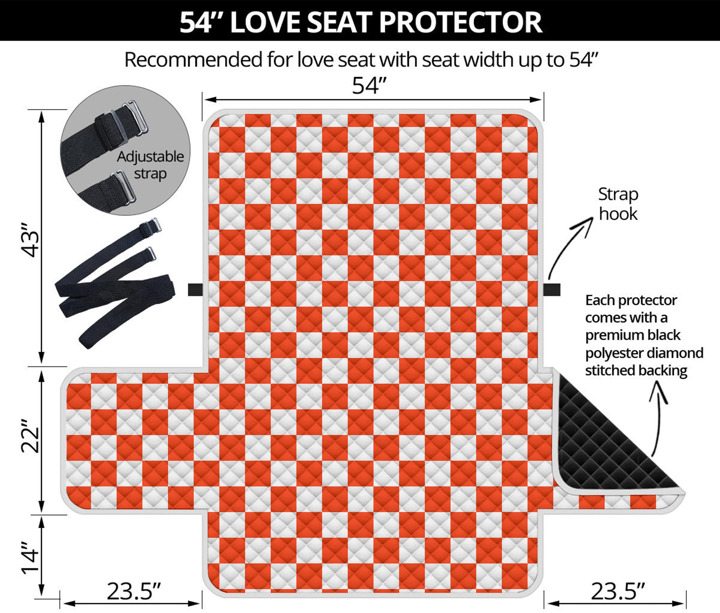 Lava Orange And White Checkered Print Loveseat Protector